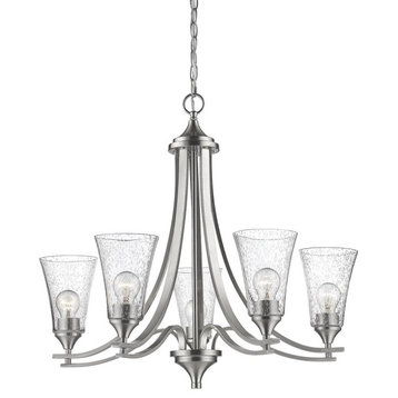 Natalie Collection Chandelier, Satin Nickel, Clear Seeded Glass