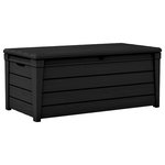 Keter - Keter Brightwood 120G Outdoor Resin Patio Storage Furniture Deck Box, Black - The Brightwood storage deck box can be moved where you need it. Its convenient side handles allow for easy lifting, whether you're cleaning the deck or making room for guests. Its lid opens automatically thanks to dual pistons -- a feature you'll really appreciate when storing numerous items or cleaning up after a barbecue. There's even a place for a padlock to ensure maximum security. Protect your patio, deck and pool accessories from theft while at home or on vacation by adding your own lock.