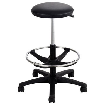 Pemberly Row Contemporary Adjustable Backless Drafting Chair in Black