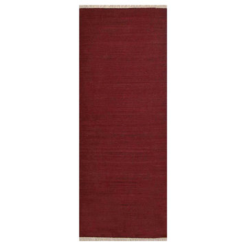 Hand Woven Flat Weave Kilim Wool Area Rug Solid, [Runner] 2'6''x6'