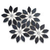 Nero Marquina Marble Wildflower Waterjet Mosaic Tile White Gray Honed, 1 sheet