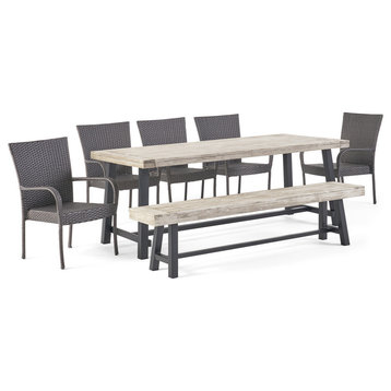 Lyons Outdoor Acacia Wood 8 Seater Dining Set With Dining Bench, Sandblast