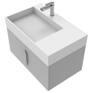 Amazon 30" Left Wall Mounted Bathroom Vanity, Gray, White Top, Chrome Handles