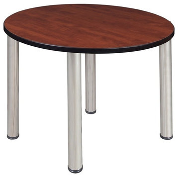 Kee 36" Round Breakroom Table, Cherry/Chrome