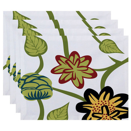 18"x14" Tropical Floral, Floral Print Placemat, Navy Blue, Set of 4