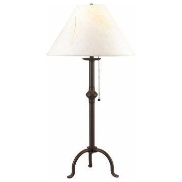 75W Iron Table Lamp with Pull Chain, Black Finish, Off White Shade