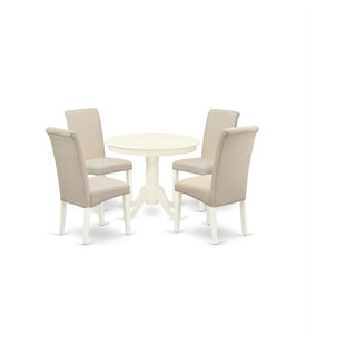 Dinette Small Rounded Table, Chairs, Cream Fabric, Linen White - Traditional - Dining Sets - by ...