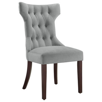 Set of 2 Dining Chair, Tapered Legs & Velvet Seat With Hourglass Back, Grey