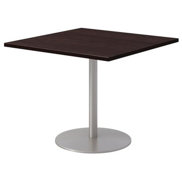 36" Square Pedestal Table - Espresso Top - Silver Base