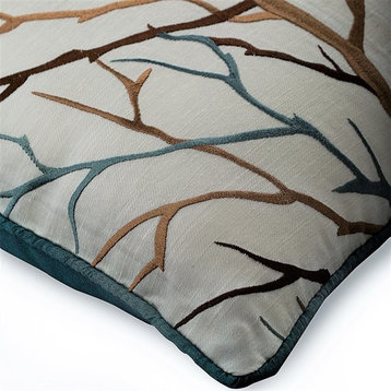 Blue Decorative Pillow Cover, Silk Jacquard 12"x12" Silk, Winter Love Tree