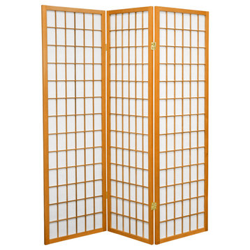 5' Tall Window Pane Shoji Screen, Honey, 3 Panels