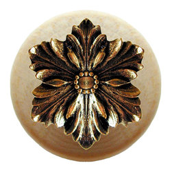 Inviting Home Inc. - Opulent Flower Natural Wood Knob, Unfinished With Bright Brass - Cabinet And Drawer Knobs