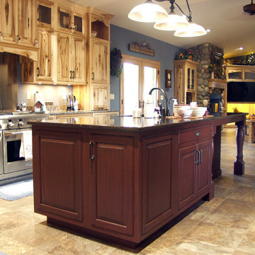 Rustic Hickory Kitchen with handscaped island
