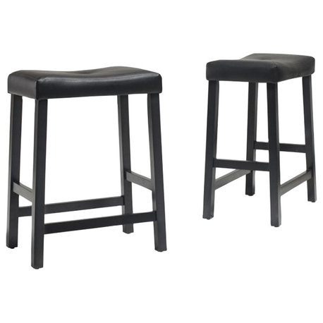 Saddle Seat Bar Stools With Seat Height, Set of 2, Black, 24"