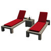 Hampton 3 Piece Outdoor Chaise Lounge Set, Heather Wicker and Ruby Cushions