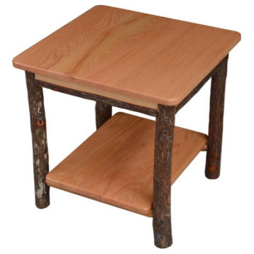 Hickory Solid Wood End Table with Shelf, Natural
