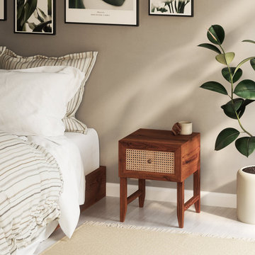 Our Luis Solid Teak Wood & Rattan Nightstand with a Drawer