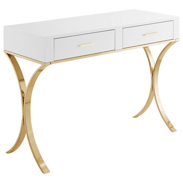 Monroe Vanity/Desk/Console, Gold Stainless Steel Legs and Handles
