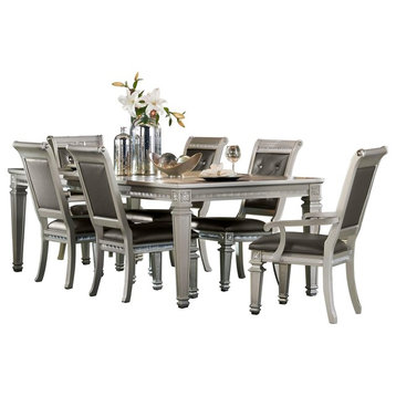 7-Piece Begonia Hollywood Glam Dining Set Table, 2 Arm and 4 Side Chair, Silver