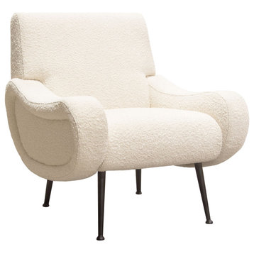 Cameron Accent Chair, Bone Boucle Textured Fabric With Black Leg