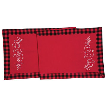 Red Plaid Merry Christmas Holiday Table Runner 51 Inches