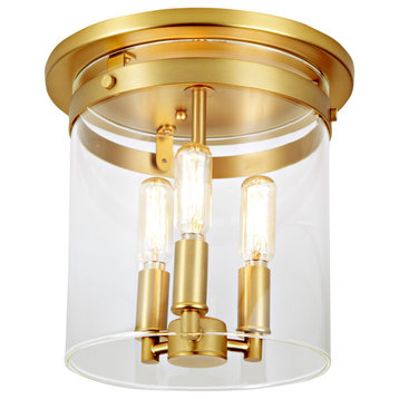 Roxbury 3 Light Flush Mount, Satin Brass