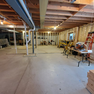 Finished basement in framing process