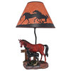 Brown Mare and Foal Horse Hand Painted Table Lamp w/ Shade