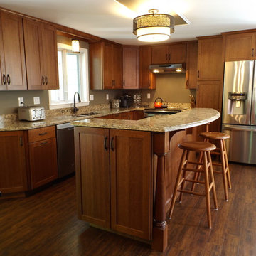 Transitional Brown Kitchen Remodel with decorative Island Legs