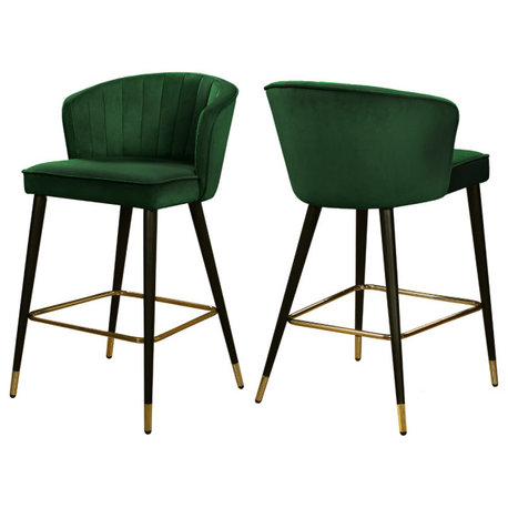 Cassie Velvet Upholstered Stool (Set of 2), Green