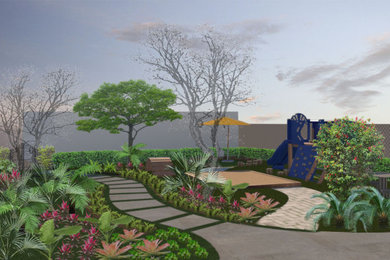 Imagen de jardín de secano exótico grande en patio trasero con exposición total al sol