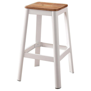 ACME Jacotte Bar Stool, 1-Piece, Natural and White, 30" Seat Height