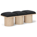 Meridian Furniture - Pavilion Black Boucle Fabric Bench, Black, Natural Finish, 46.5" W X 18" D X 17.5" H - Bring valuable seating and remarkable style to your space with this black Pavilion boucle fabric bench, an exquisite balance of style and usability for the entryway, bedroom, and beyond. Crafted from oak veneer with a natural finish, this bench has a 4-inch-thick seat cushion that's channel-tufted for a touch of luxury. The bench's columnar bases add a dash of art deco design, making it a captivating focal point in any room.