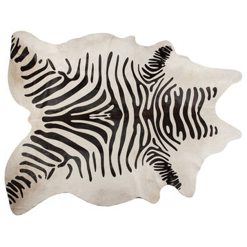 Togo Cowhide Rug, Zebra Black on Off-White, 6'x7'
