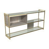Federico Low Bookcase, Weathered Oak, Brass Accent
