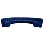 Meridian Furniture - Infinity Channel Tufted Velvet Modular Chair, Navy, 9 Piece - Create a seating group that works for every possible situation with this Infinity modular 9-piece sectional and other pieces in the Infinity collection. Upholstered in soft navy velvet material that feels great against the skin and offers long-wearing beauty, this piece fits with other Infinity items for an infinite number of combinations that get your seating requirements just right but that look just as nice when used on their own.