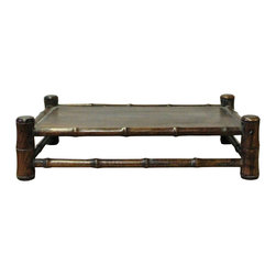 Chinese Brown Wood Carved Rectangular Table Top Stand Display Easel - Decorative Accents