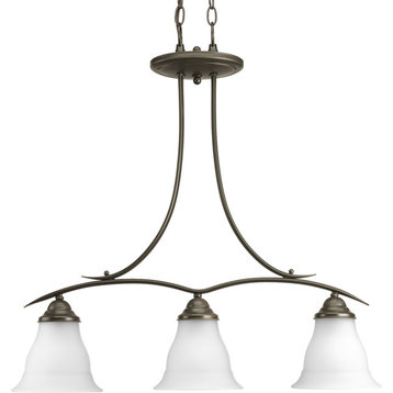 Progress Lighting 3-Light Chandelier With Etched Glass Shades, Antique Bronze