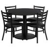 36'' Black Laminate Table Set, Base, 4 Ladder Back Metal Chairs-Black Vinyl Seat