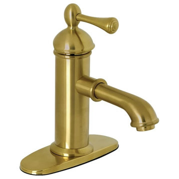 Vintage Bathroom Sink Faucet, Large Curved Spout With One Lever, Brushed Brass