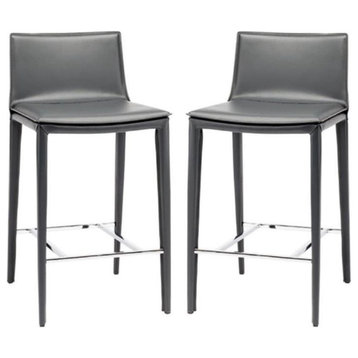 Home Square Palma 25.75" Leather Counter Stool in Dark Gray - Set of 2