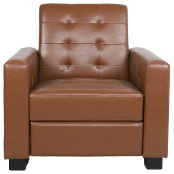 Langseth Contemporary Tufted Pushback Recliner, Cognac/Dark Brown, Faux Leather