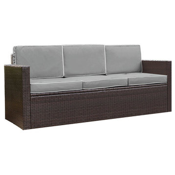 Palm Harbor Outdoor Wicker Sofa, Brown With Gray Cushions