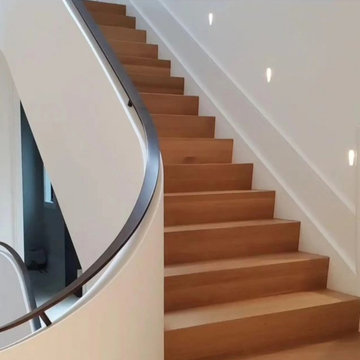 Knee Wall Railing with Custom Curved Stairs