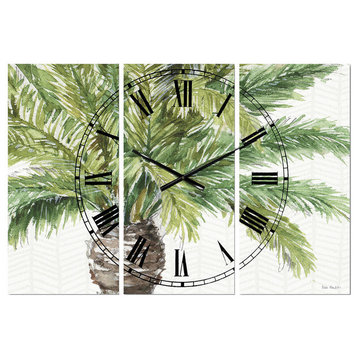 Mixed Botanical Greens Palms V Farmhouse Multipanel Metal Clock
