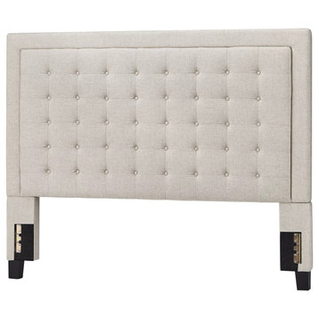 Classic Headboard, Poplar Wood Frame With Button Tufted Upholstery, Beige, King