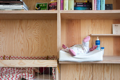 Baby bookcase plywood furniture design by Bultynck Kindt architect