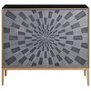 Benzara BM251338 Console Table With 2 Doors and Sunburst Design, Gray