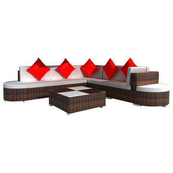 vidaXL Patio Furniture Set 8 Piece Sofa with Coffee Table Poly Rattan Brown