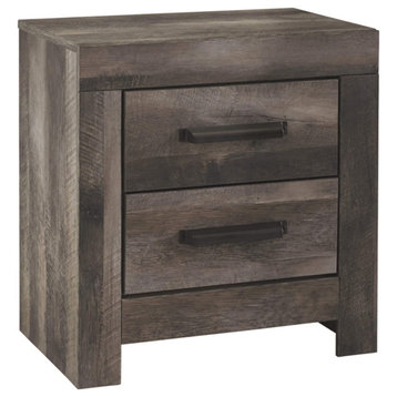 Rustic Nightstand, 2 Drawers and 2 Slim USB Charging Stations, Weathered Gray
